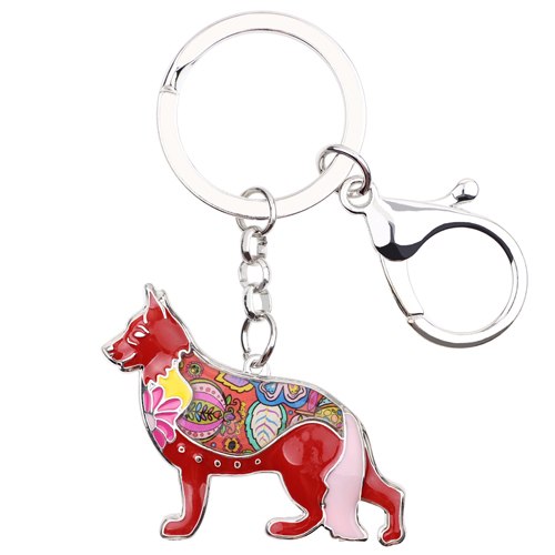 Enamel Alloy Multi-Colored German Shepherd Dog Keychain / Handbag Charm