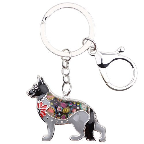 Enamel Alloy Multi-Colored German Shepherd Dog Keychain / Handbag Charm