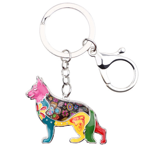 Enamel Alloy Multi-Colored German Shepherd Dog Keychain / Handbag Charm