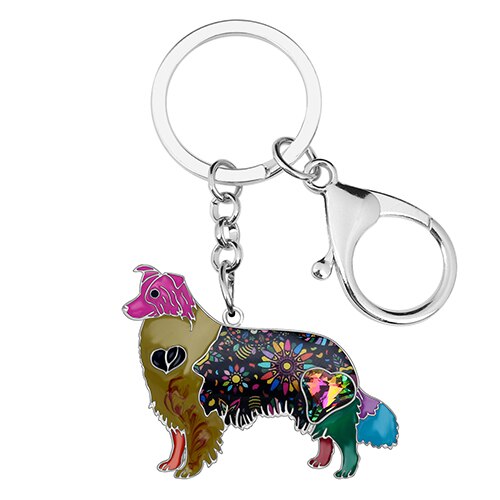 Enamel Alloy Multi-Colored Border Collie Dog Key Chain / Handbag Charm