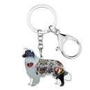 Enamel Alloy Multi-Colored Border Collie Dog Key Chain / Handbag Charm