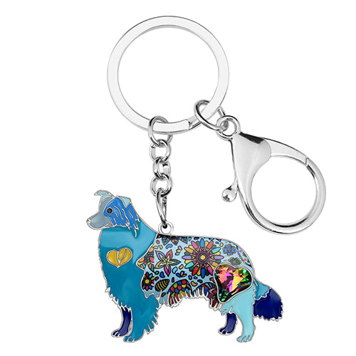Enamel Alloy Multi-Colored Border Collie Dog Key Chain / Handbag Charm