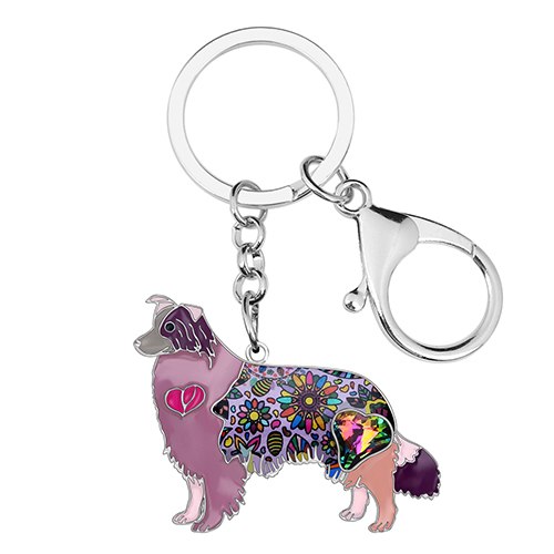 Enamel Alloy Multi-Colored Border Collie Dog Key Chain / Handbag Charm