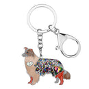 Enamel Alloy Multi-Colored Border Collie Dog Key Chain / Handbag Charm