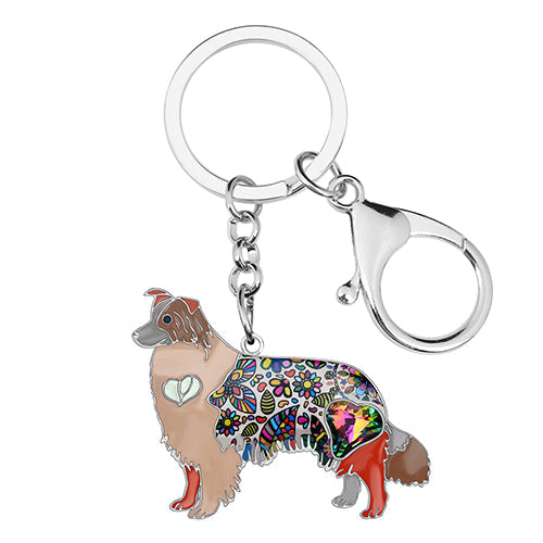 Enamel Alloy Multi-Colored Border Collie Dog Key Chain / Handbag Charm