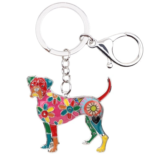 Enamel Alloy Multi-Colored Boxer Dog Key Chain / Handbag Charm