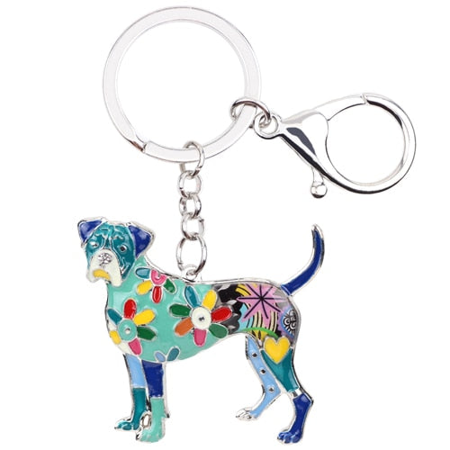 Enamel Alloy Multi-Colored Boxer Dog Key Chain / Handbag Charm