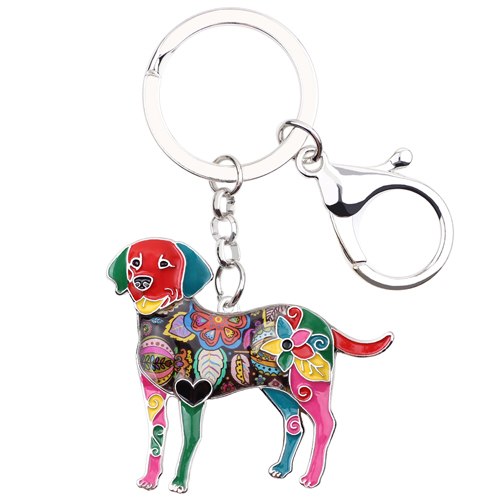 Enamel Alloy Multi-Colored Labrador Dog Key Chain / Handbag Charm