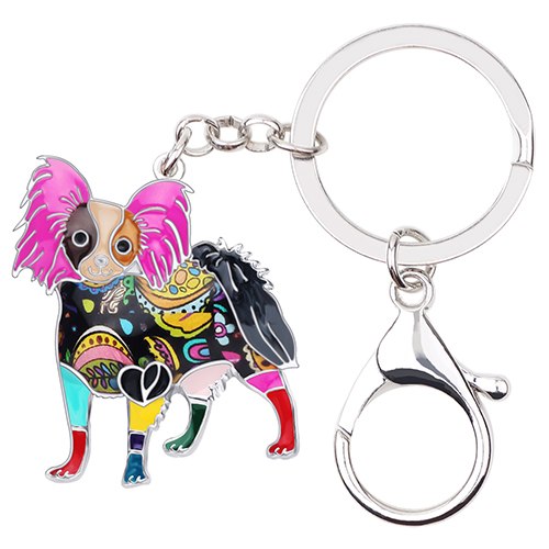 Enamel Alloy Multi-Colored Papillon Dog Key Chain Keychain / Handbag Charm