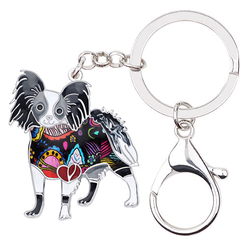 Enamel Alloy Multi-Colored Papillon Dog Key Chain Keychain / Handbag Charm