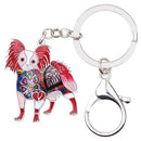 Enamel Alloy Multi-Colored Papillon Dog Key Chain Keychain / Handbag Charm