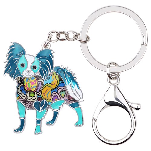 Enamel Alloy Multi-Colored Papillon Dog Key Chain Keychain / Handbag Charm