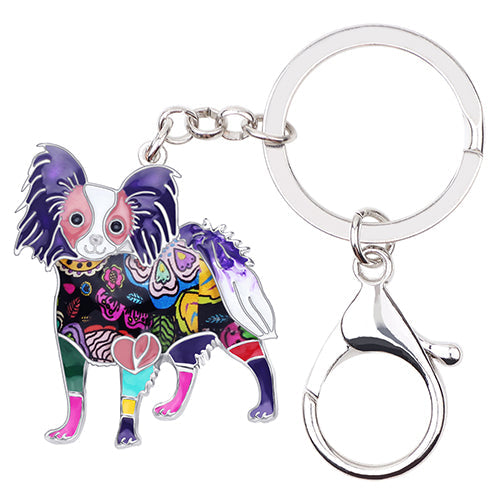 Enamel Alloy Multi-Colored Papillon Dog Key Chain Keychain / Handbag Charm