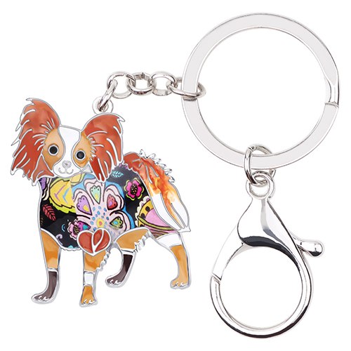 Enamel Alloy Multi-Colored Papillon Dog Key Chain Keychain / Handbag Charm