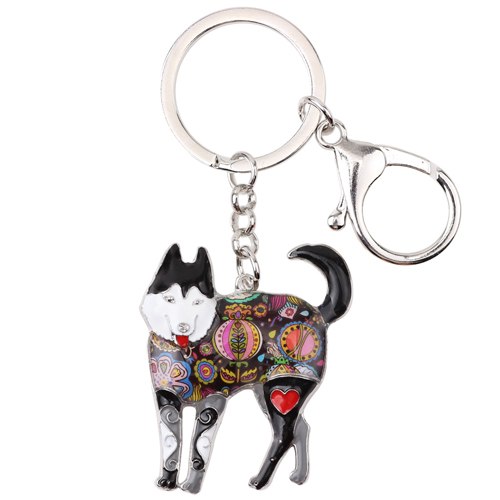 Enamel Alloy Multi-Colored Siberian Husky Dog Keychain / Handbag Charm