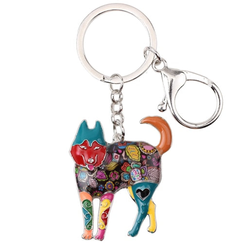 Enamel Alloy Multi-Colored Siberian Husky Dog Keychain / Handbag Charm