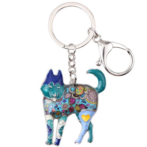 Enamel Alloy Multi-Colored Siberian Husky Dog Keychain / Handbag Charm