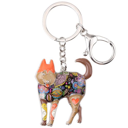 Enamel Alloy Multi-Colored Siberian Husky Dog Keychain / Handbag Charm