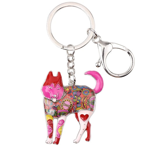 Enamel Alloy Multi-Colored Siberian Husky Dog Keychain / Handbag Charm