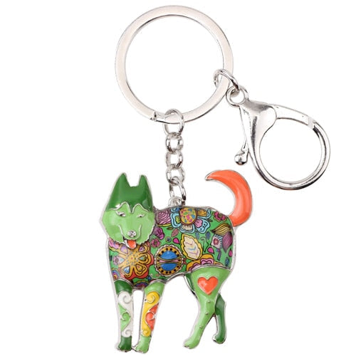 Enamel Alloy Multi-Colored Siberian Husky Dog Keychain / Handbag Charm