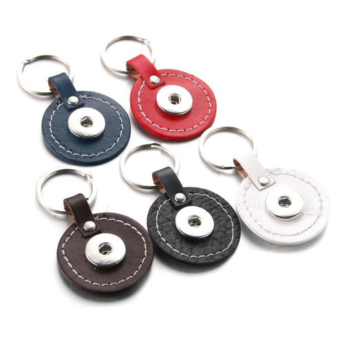 Round PU Leather Sandy Snap Interchangeable Charm Keychain