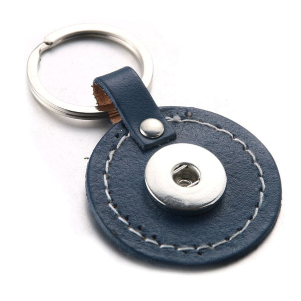 Round PU Leather Sandy Snap Interchangeable Charm Keychain