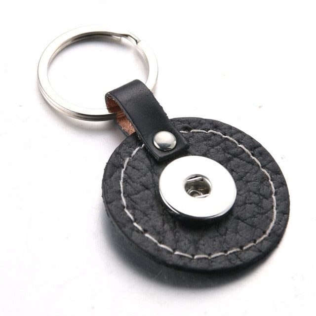 Round PU Leather Sandy Snap Interchangeable Charm Keychain
