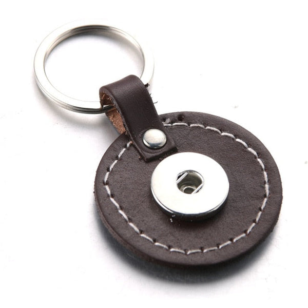 Round PU Leather Sandy Snap Interchangeable Charm Keychain