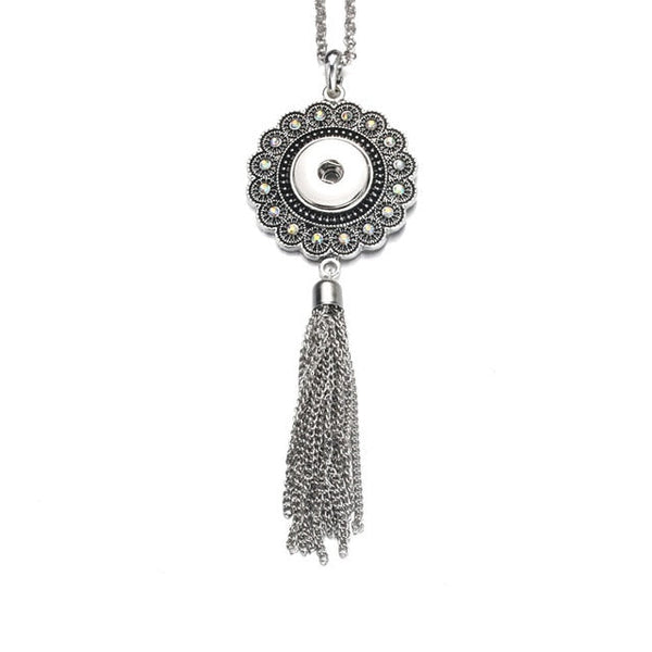 Silver & Crystal Pendant With Tassels Sandy Snap Interchangeable Charm Necklace