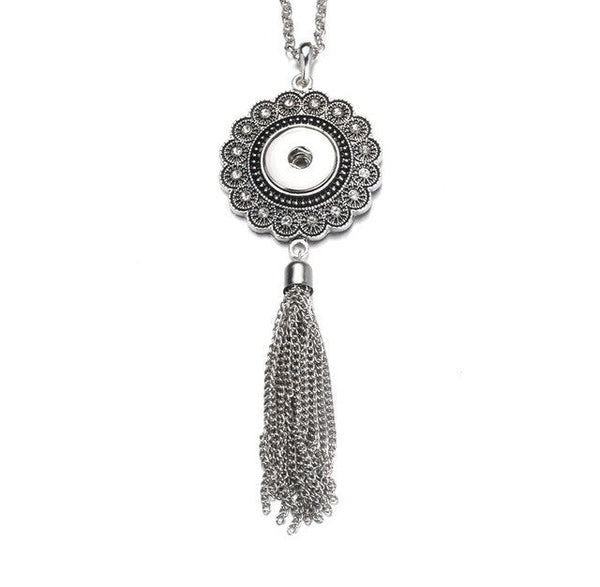 Silver & Crystal Pendant With Tassels Sandy Snap Interchangeable Charm Necklace