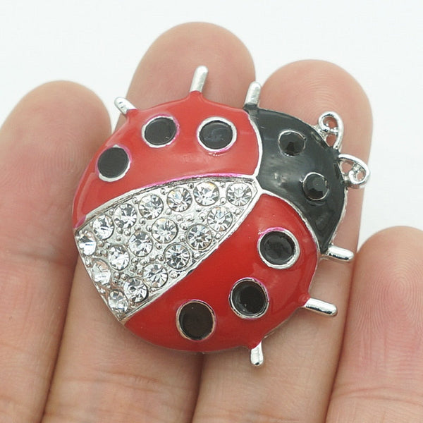 Lovely Ladybug With Rhinestone Sandy Snap Interchangeable Charm