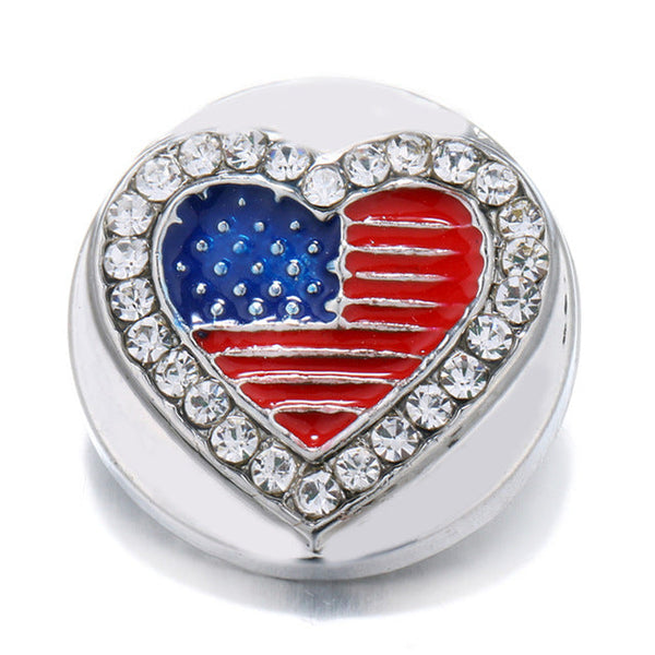 Patriotic Jeweled USA Heart Flag Sandy Snap Interchangeable Charm