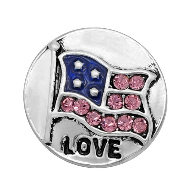 Patriotic Jeweled "Love" USA Flag Sandy Snap Interchangeable Charm