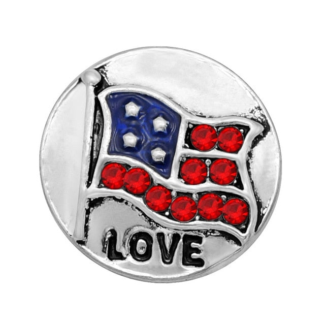 Patriotic Jeweled "Love" USA Flag Sandy Snap Interchangeable Charm