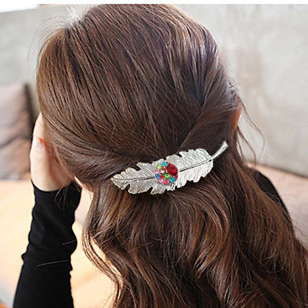Silver Feather Sandy Snap Interchangeable Charm Hair Clip/Barrette