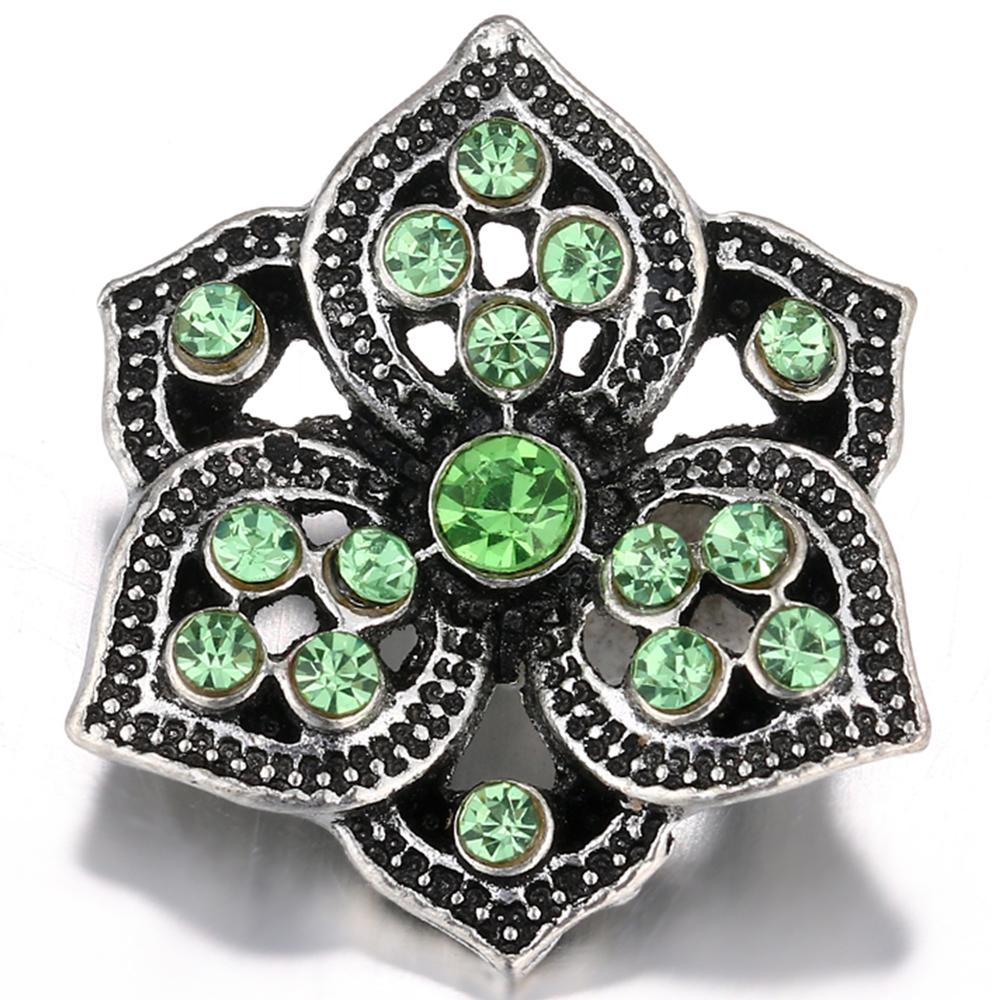 Hollow Green Crystal Flower Sandy Snap Interchangeable Charm