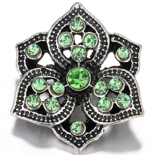 Hollow Green Crystal Flower Sandy Snap Interchangeable Charm