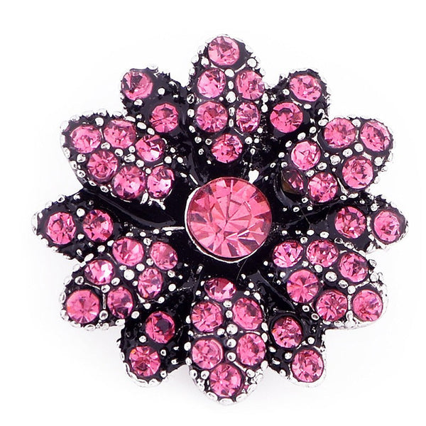 Pink Flower Crystal Sandy Snap Interchangeable Charm
