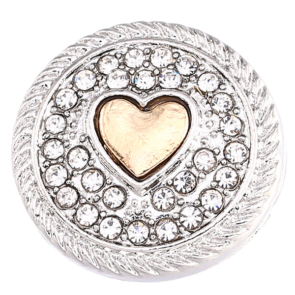 Gold Heart With Rhinestone Sandy Snap Interchangeable Charm