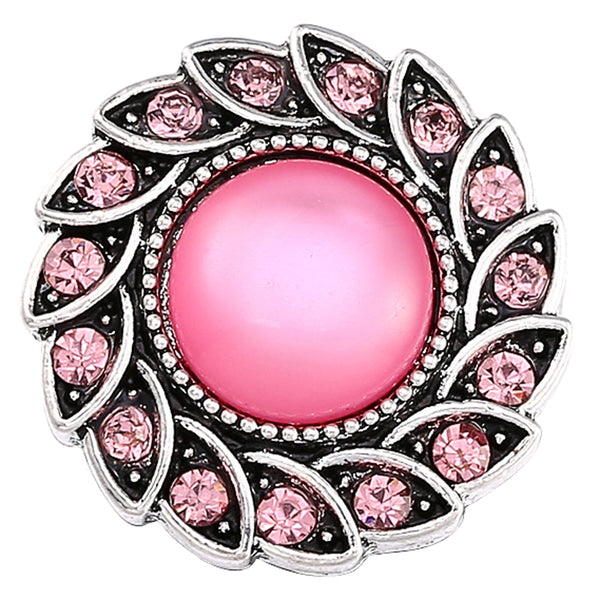 Pink Pearl Stone Center Crystal Sandy Snap Interchangeable Charm