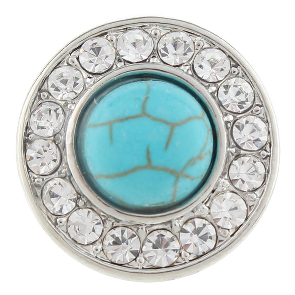 Turquoise Color And Clear Rhinestone Sandy Snap Interchangeable Charm