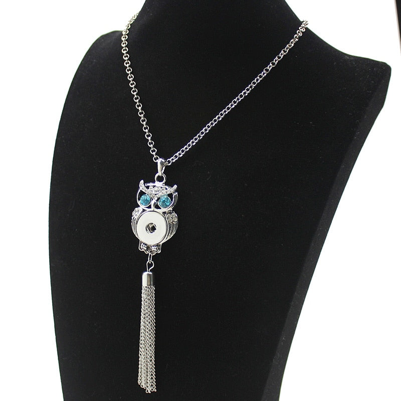 Owl Pendant With Tassels Sandy Snap Interchangeable Charm Necklace