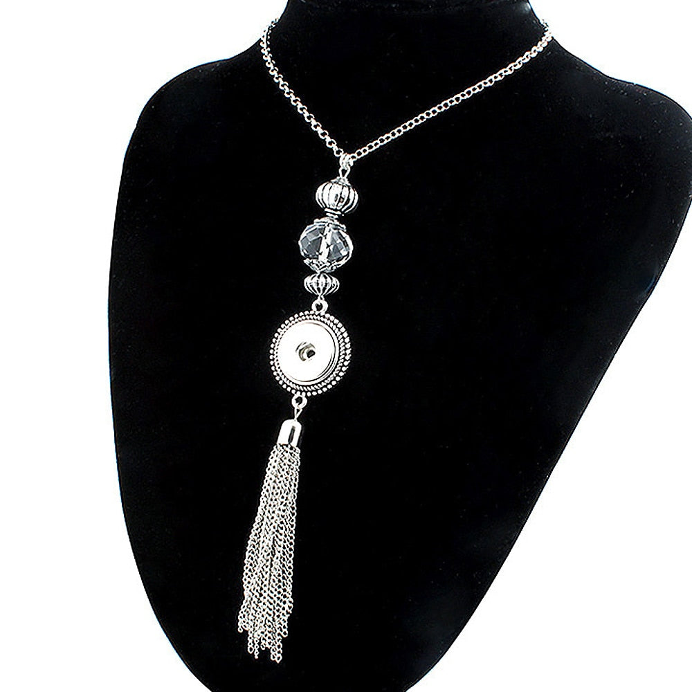 Crystal Vintage Metal Tassel Sandy Snap Interchangeable Charm Necklace