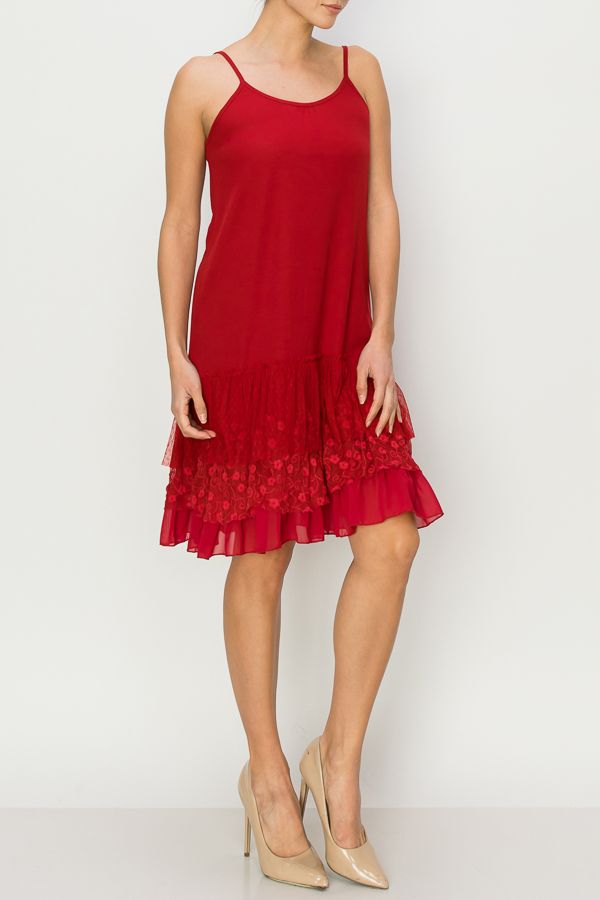 Origami Red Lace Layered Bottom Slip Dress - OLS-4672