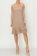 Origami Apparel ~  Taupe Lace and Crochet Inspired Slip Dress - OLS-4672