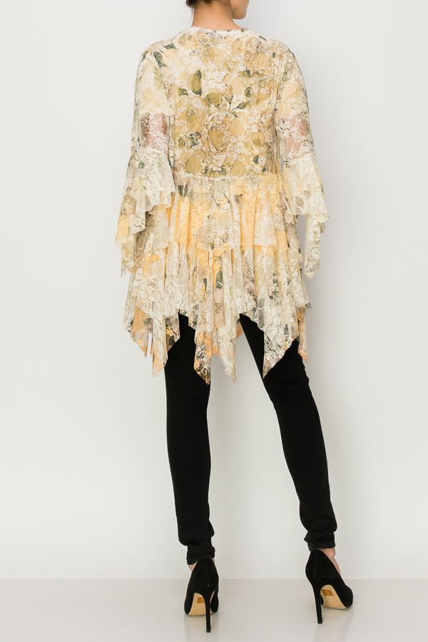 Origami Apparel ~  Yellow Cardigan Lace and Crochet Inspired - OLS-4618BG/DD YELLOW FLYell